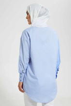 تنزيل الصورة على معرض الصور، Redtag-Blue-&amp;-White-Collar-Stripes-Shirt-Stripes-Blouses-Women&#39;s-
