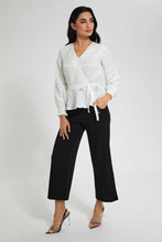 Load image into Gallery viewer, Redtag-Ivory-Satin-Jacquard-Peplum-Blouse-Blouses-Women&#39;s-
