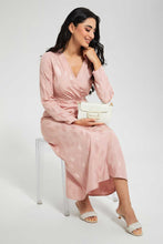 تنزيل الصورة على معرض الصور، Redtag-Blush-Satin-Jacquard-Wrap-Maxi-Dress-Dresses-Women&#39;s-
