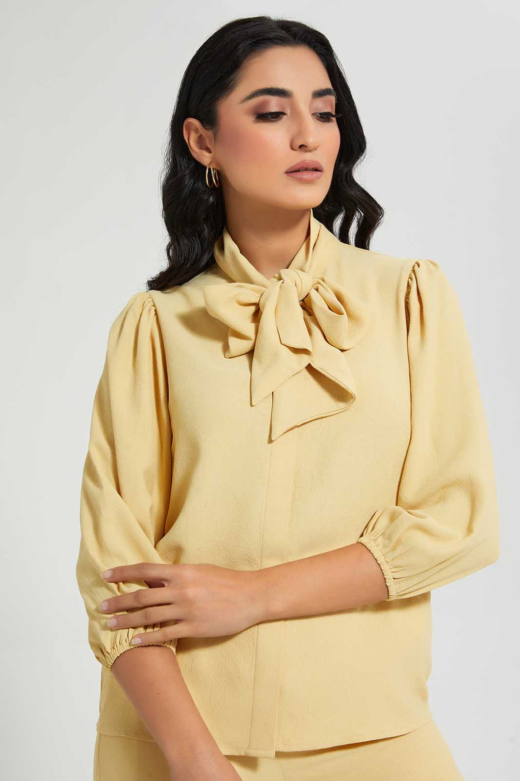 Redtag-Cream-Tie-Neck-Blouse-Blouses-Women's-