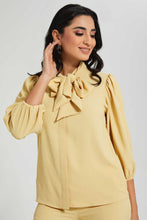 Load image into Gallery viewer, Redtag-Cream-Tie-Neck-Blouse-Blouses-Women&#39;s-
