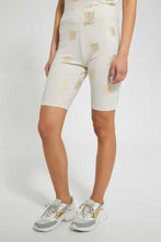 تنزيل الصورة على معرض الصور، Redtag-Beige-Foil-Allover-Print-Cycling-Short-Active-Shorts-Women&#39;s-
