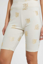 تنزيل الصورة على معرض الصور، Redtag-Beige-Foil-Allover-Print-Cycling-Short-Active-Shorts-Women&#39;s-
