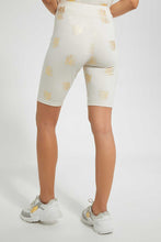 تنزيل الصورة على معرض الصور، Redtag-Beige-Foil-Allover-Print-Cycling-Short-Active-Shorts-Women&#39;s-
