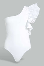 Load image into Gallery viewer, Redtag-Black-Assymetric-Ruffle-Body-Suit-Plain-T-Shirts-Women&#39;s-
