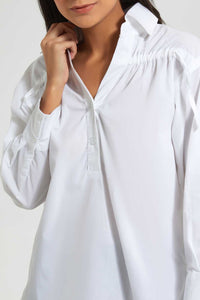 Redtag-Beige-Collar-Blouse-Half-Placket-Beige-Color-Fabric:Cotton/Poly-Blouses-Women's-