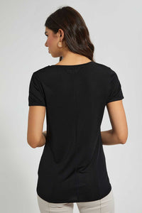 Redtag-Black-Crew-Neck-Placement-Print-T-Shirt-Active-Tees-Women's-