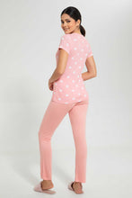 Load image into Gallery viewer, Redtag-Peach-Polka-Printed-Pyjama-Set-Pyjama-Sets-Women&#39;s-
