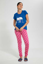 Load image into Gallery viewer, Redtag-Navy-Sleepy-Head-Printed-Pyjama-Set-Pyjama-Sets-Women&#39;s-

