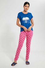 Load image into Gallery viewer, Redtag-Navy-Sleepy-Head-Printed-Pyjama-Set-Pyjama-Sets-Women&#39;s-
