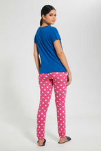 Load image into Gallery viewer, Redtag-Navy-Sleepy-Head-Printed-Pyjama-Set-Pyjama-Sets-Women&#39;s-
