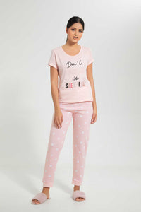 Redtag-Peach-Don'T-Wake-Me-Printed-Pyjama-Set-Pyjama-Sets-Women's-