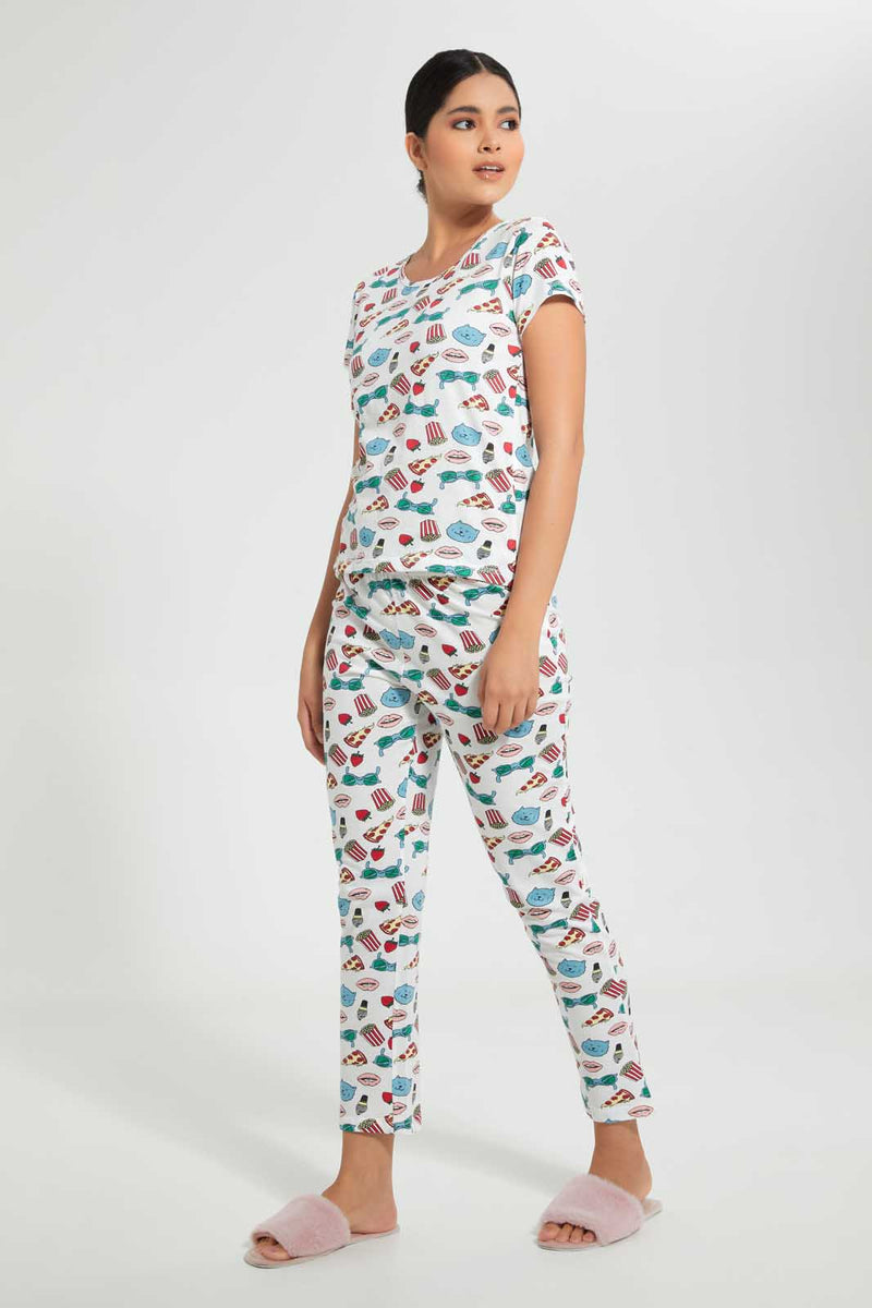 Redtag-White-Allover-Printed-Pyjama-Set-Pyjama-Sets-Women's-