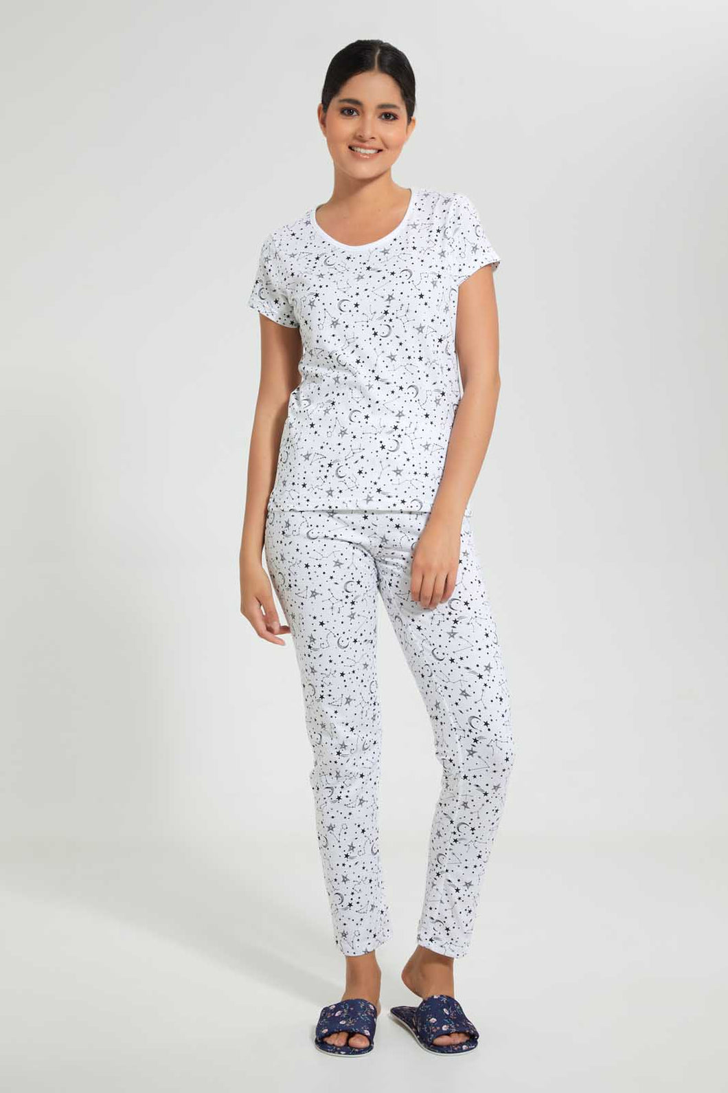Redtag-White-Allover-Printed-Pyjama-Set-Pyjama-Sets-Women's-