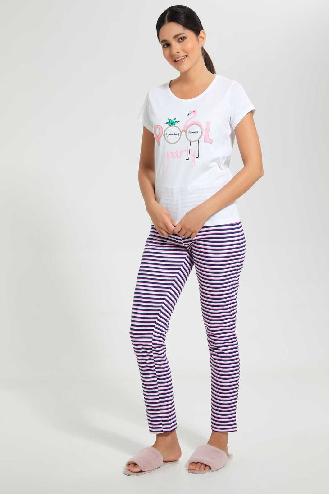 Redtag-White-Pool-Party-Printed-Pyjama-Set-Pyjama-Sets-Women's-