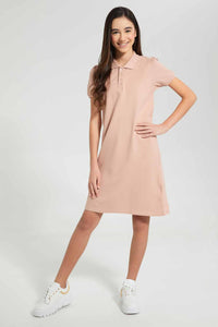 Redtag-Pink-Polo-Pique-Collared-Dress-Dresses-Senior-Girls-9 to 14 Years