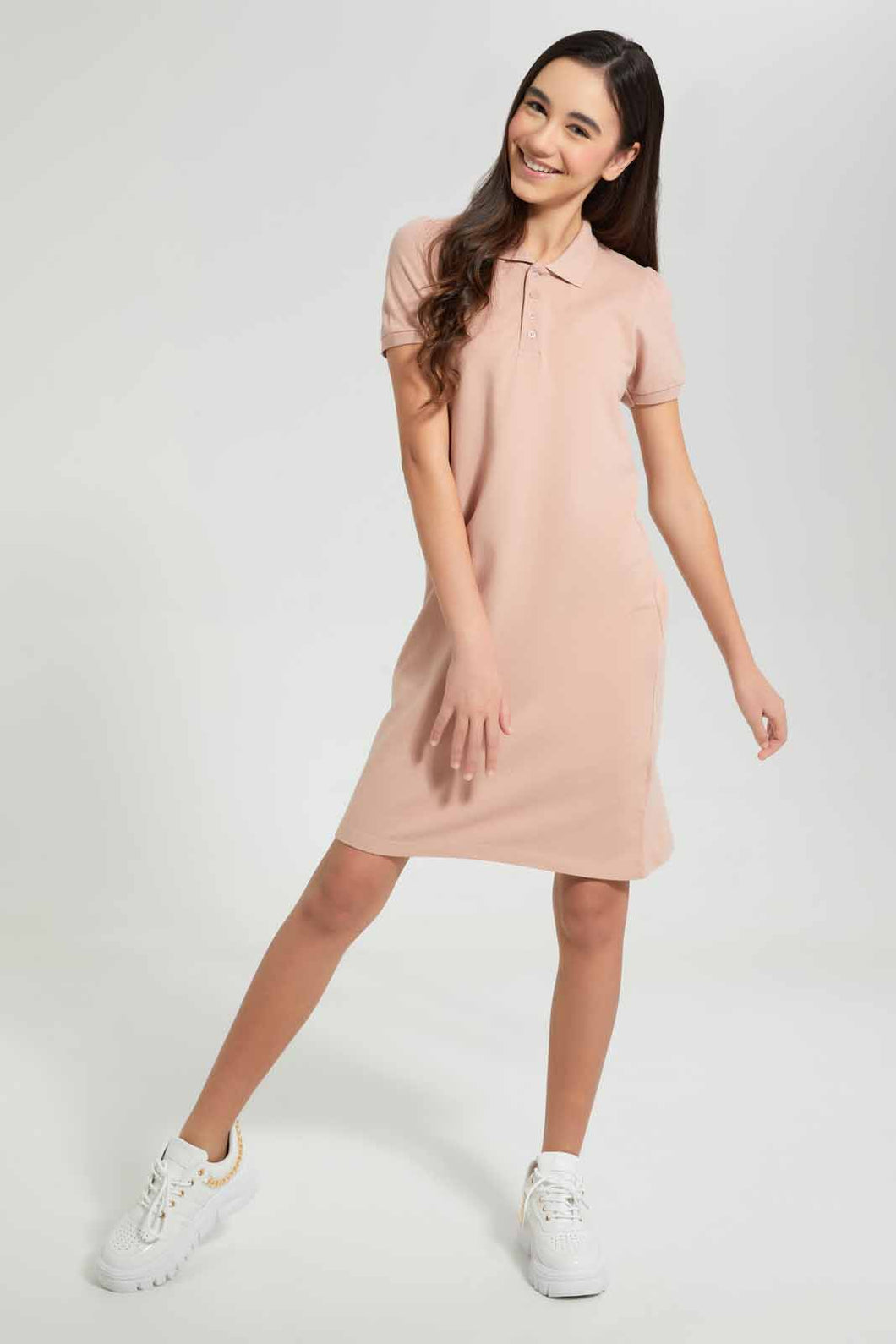 Redtag-Pink-Polo-Pique-Collared-Dress-Dresses-Senior-Girls-9 to 14 Years