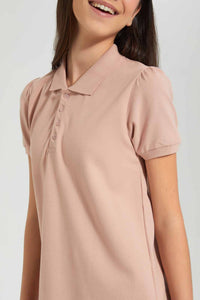 Redtag-Pink-Polo-Pique-Collared-Dress-Dresses-Senior-Girls-9 to 14 Years