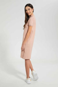 Redtag-Pink-Polo-Pique-Collared-Dress-Dresses-Senior-Girls-9 to 14 Years