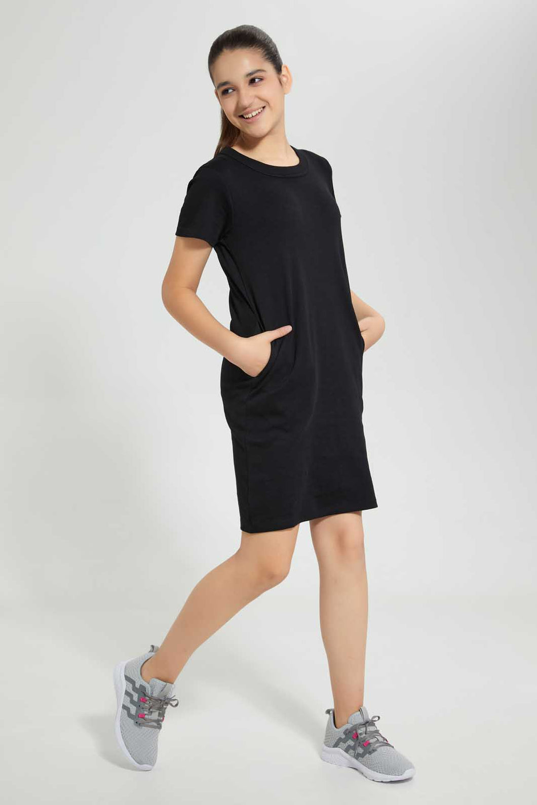 Redtag-Black-Basic-Knitted-Dress-Dresses-Senior-Girls-9 to 14 Years