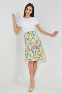 Redtag-Assorted-Yellow-Floral-Longer-Length--Tiered-Skirts-Skirts-Senior-Girls-9 to 14 Years