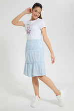 تنزيل الصورة على معرض الصور، Redtag-Lt-Blue-Floral-Tiered-Skirt-Skirts-Senior-Girls-9 to 14 Years
