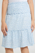 تنزيل الصورة على معرض الصور، Redtag-Lt-Blue-Floral-Tiered-Skirt-Skirts-Senior-Girls-9 to 14 Years
