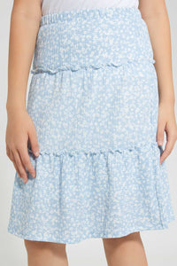 Redtag-Lt-Blue-Floral-Tiered-Skirt-Skirts-Senior-Girls-9 to 14 Years
