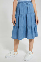 تنزيل الصورة على معرض الصور، Redtag-Denim-Blue-Tiered-Skirt-Skirts-Senior-Girls-9 to 14 Years
