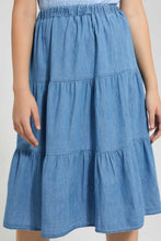 تنزيل الصورة على معرض الصور، Redtag-Denim-Blue-Tiered-Skirt-Skirts-Senior-Girls-9 to 14 Years
