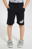 Redtag-Black-Print-Short-Active-Shorts-Boys-2 to 8 Years