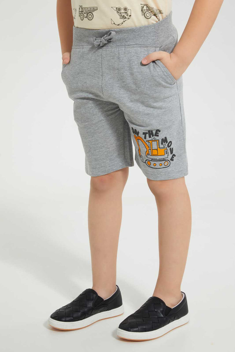 Redtag-Grey-Marl-Print-Short-Active-Shorts-Boys-2 to 8 Years