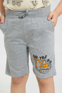 Redtag-Grey-Marl-Print-Short-Active-Shorts-Boys-2 to 8 Years