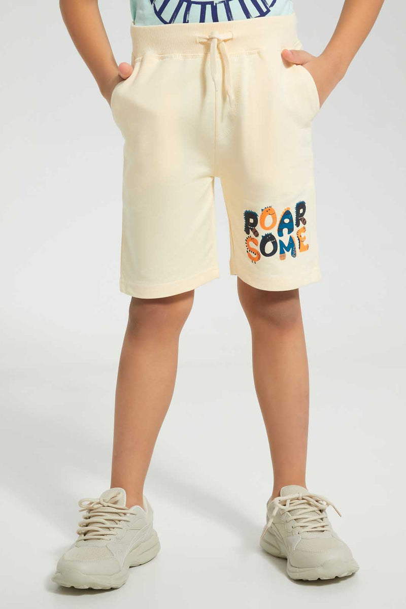 Redtag-Beige-Print-Shorts-Active-Shorts-Boys-2 to 8 Years