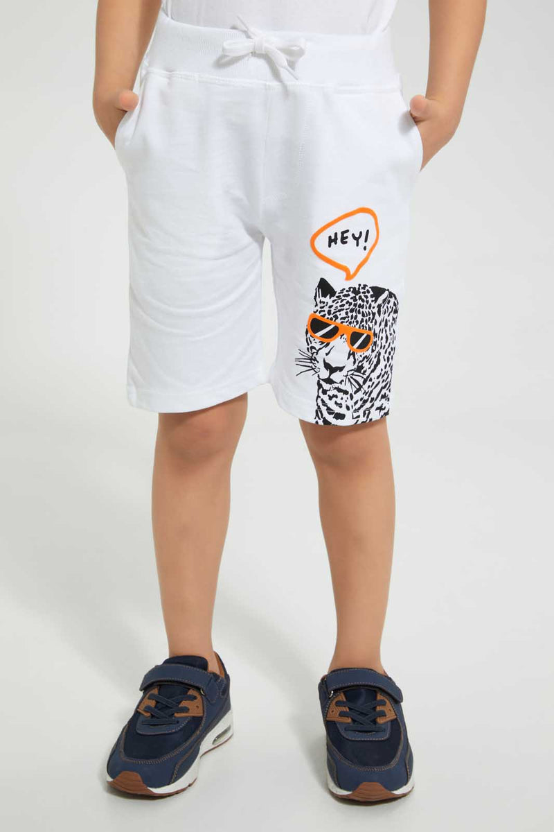 Redtag-White-Print-Short-Active-Shorts-Boys-2 to 8 Years