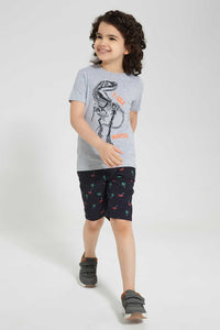 Redtag-Navy-Stripe-Ribbed-Printed-Short-Casual-Shorts-Boys-2 to 8 Years