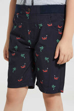 Load image into Gallery viewer, Redtag-Navy-Stripe-Ribbed-Printed-Short-Casual-Shorts-Boys-2 to 8 Years
