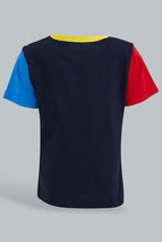 Load image into Gallery viewer, Redtag-Navy-Short-Slv-T-Shirt-With-Contrast-Sleeves-Plain-Infant-Boys-3 to 24 Months
