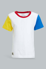 Load image into Gallery viewer, Redtag-White-Short-Slv-T-Shirt-With-Contrast-Sleeves-Plain-Infant-Boys-3 to 24 Months
