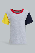 Load image into Gallery viewer, Redtag-Grey-Short-Slv-T-Shirt-With-Contrast-Sleeves-Plain-Infant-Boys-3 to 24 Months
