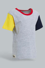 Load image into Gallery viewer, Redtag-Grey-Short-Slv-T-Shirt-With-Contrast-Sleeves-Plain-Infant-Boys-3 to 24 Months
