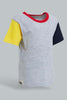 Redtag-Grey-Short-Slv-T-Shirt-With-Contrast-Sleeves-Plain-Infant-Boys-3 to 24 Months