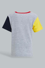 Load image into Gallery viewer, Redtag-Grey-Short-Slv-T-Shirt-With-Contrast-Sleeves-Plain-Infant-Boys-3 to 24 Months
