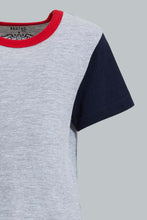 Load image into Gallery viewer, Redtag-Grey-Short-Slv-T-Shirt-With-Contrast-Sleeves-Plain-Infant-Boys-3 to 24 Months
