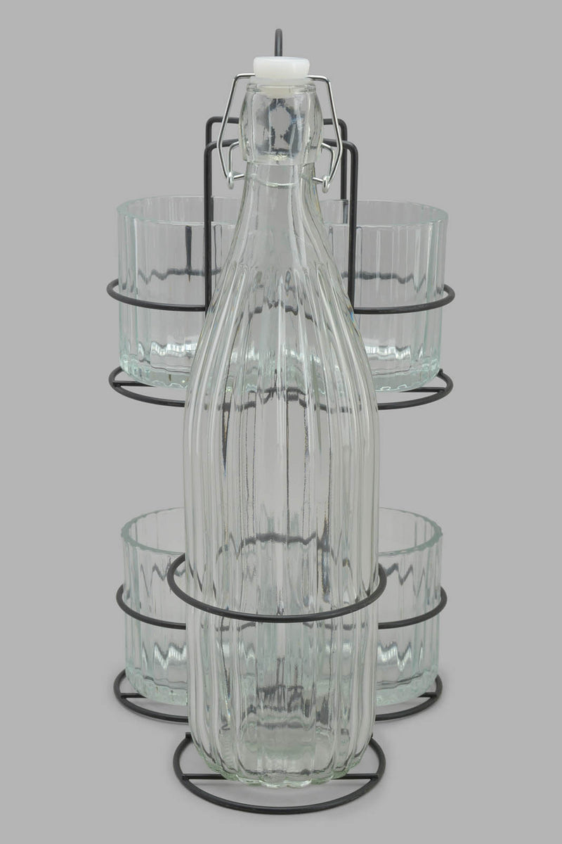 Redtag-Clear-Glass-Drink-Set-With-Metal-Stand-(6-Piece)-Category:Glasses,-Colour:White,-Filter:Home-Dining,-HMW-DIN-Drinkware,-New-In,-New-In-HMW-DIN,-Non-Sale,-S22C,-Section:Homewares-Home-Dining-