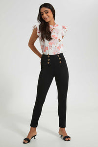 Redtag-Black-Pontie-Leggings-With-Button-Jeggings-Women's-