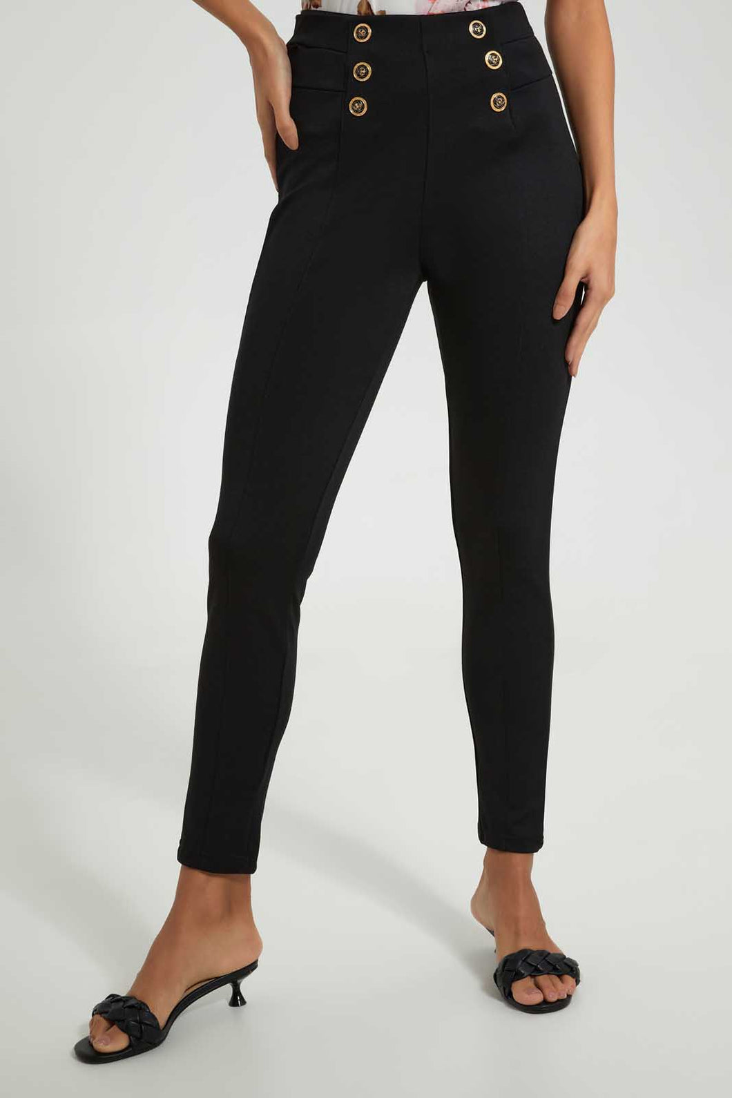 Redtag-Black-Pontie-Leggings-With-Button-Jeggings-Women's-