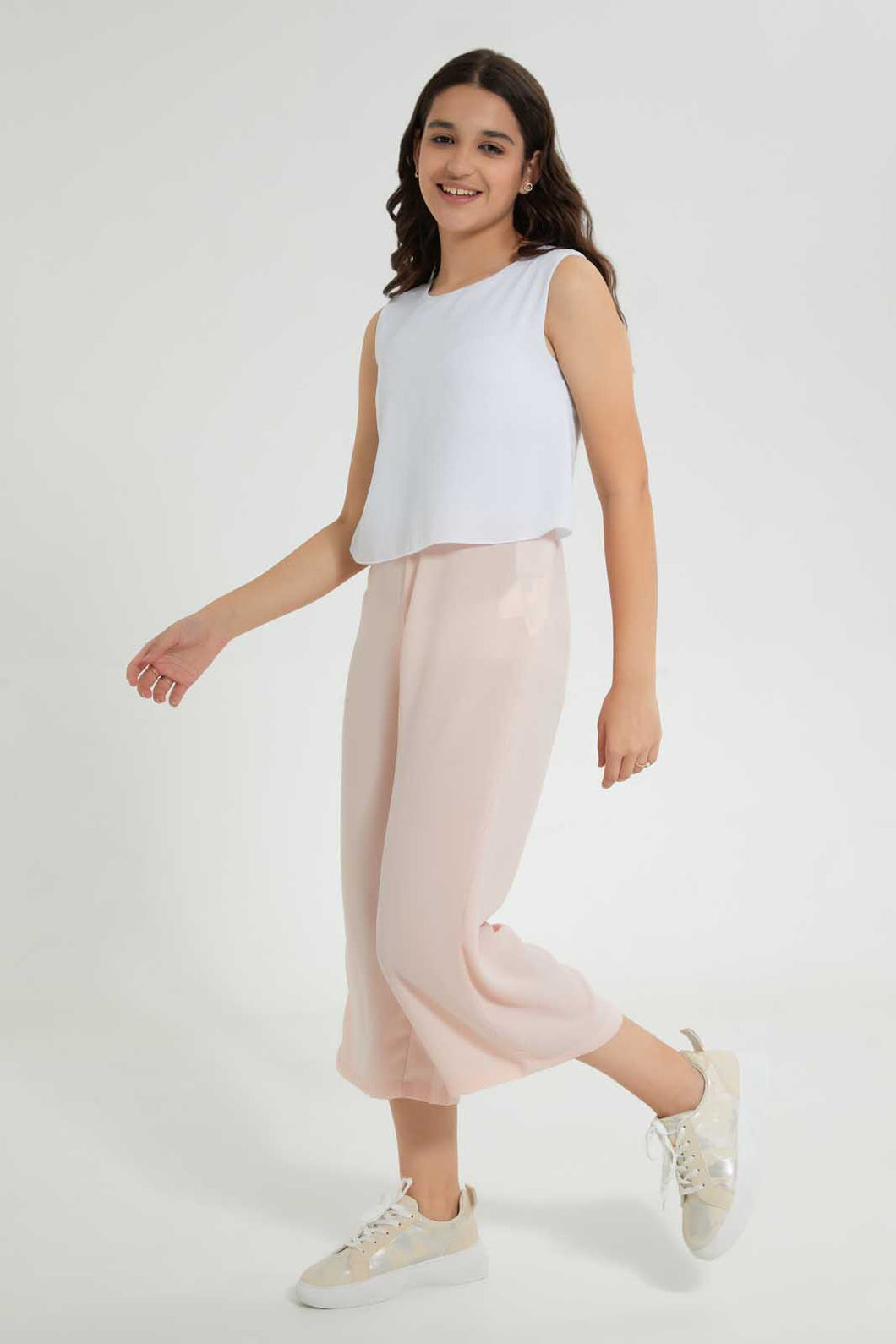 Redtag-Pink/White-Double-Layer-Jumpsuit-Jumpsuits-Senior-Girls-9 to 14 Years