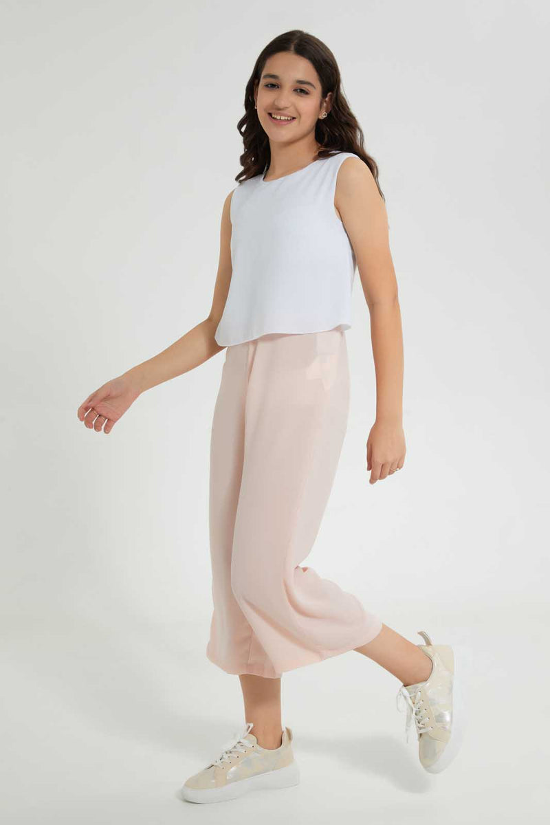 Redtag-Pink/White-Double-Layer-Jumpsuit-Jumpsuits-Senior-Girls-9 to 14 Years