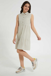 Redtag-Beige-Linen-Shirt-Dresses-Senior-Girls-9 to 14 Years